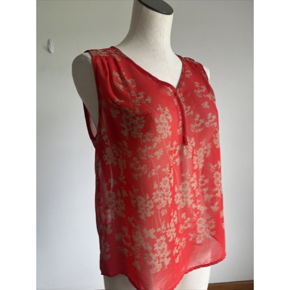 Collective Concepts Sleeveless Womens Red Floral Sheer Blouse MP - Picture 10 of 12